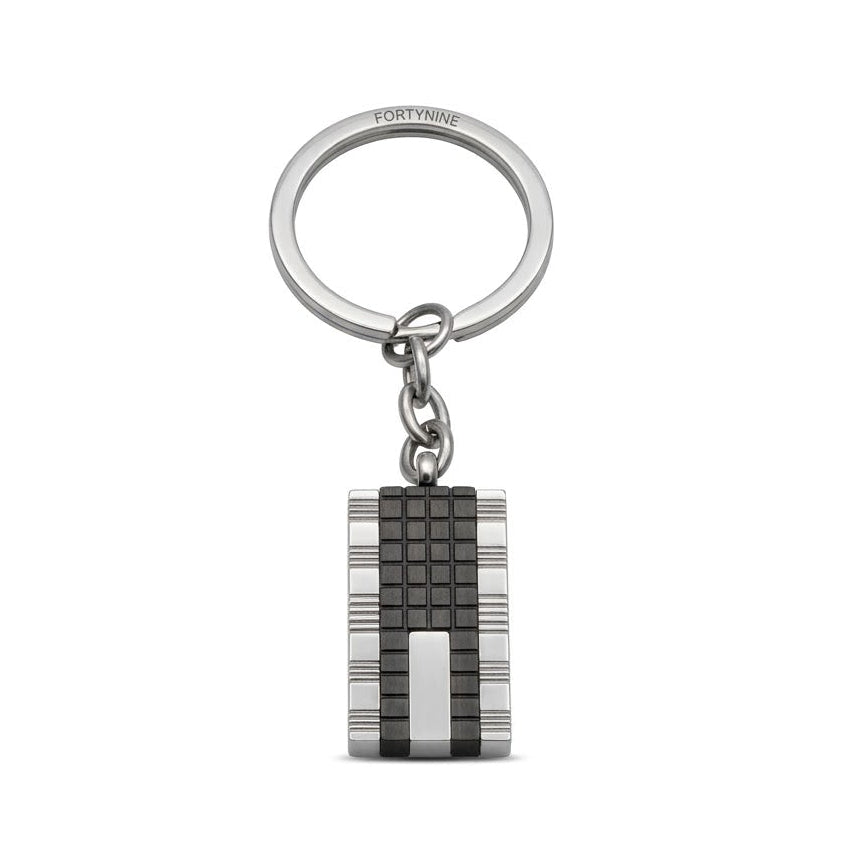 Portachiavi Uomo Fortynine in Acciaio con Texture Nera a Griglia Fortynine