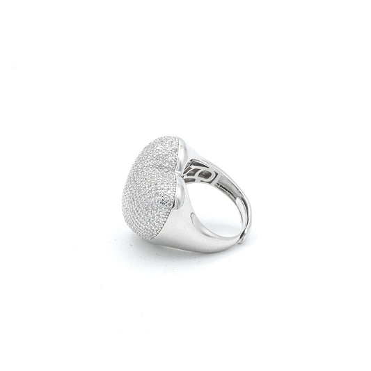 Anello Cuore Bombato a Pavè in Argento