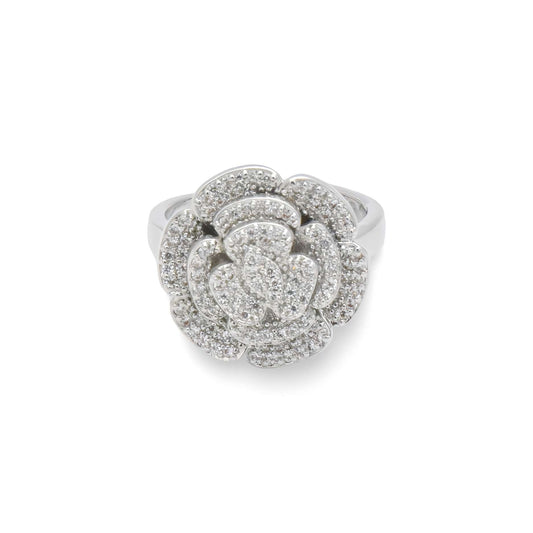 Anello Fiore Argentato Con Zirconi