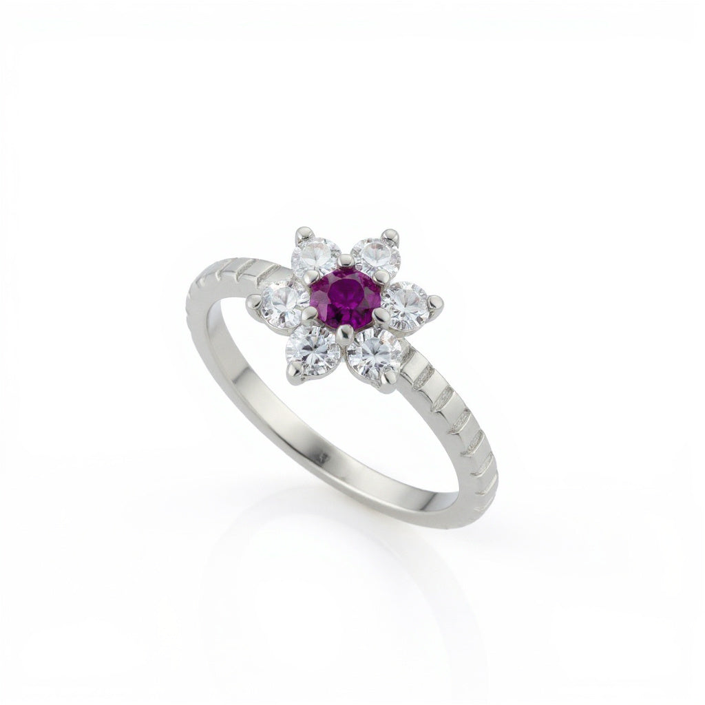 Anello Fiore Rosso in Argento