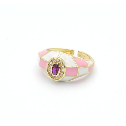 Anello Smaltato Bianco e Rosa