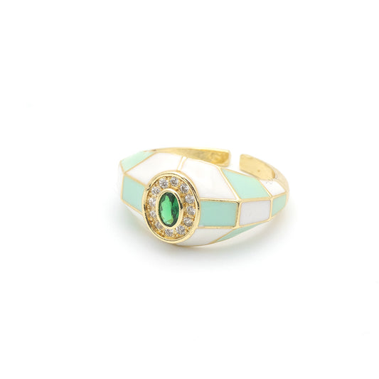 Anello Smaltato Bianco e Verde