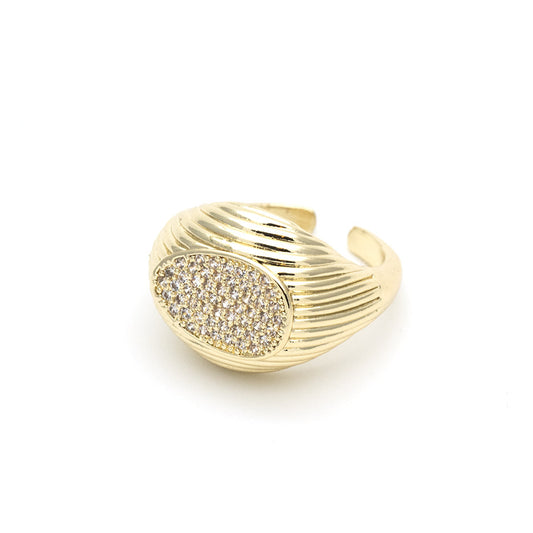 Anello a Fascia Rigata e Pavè