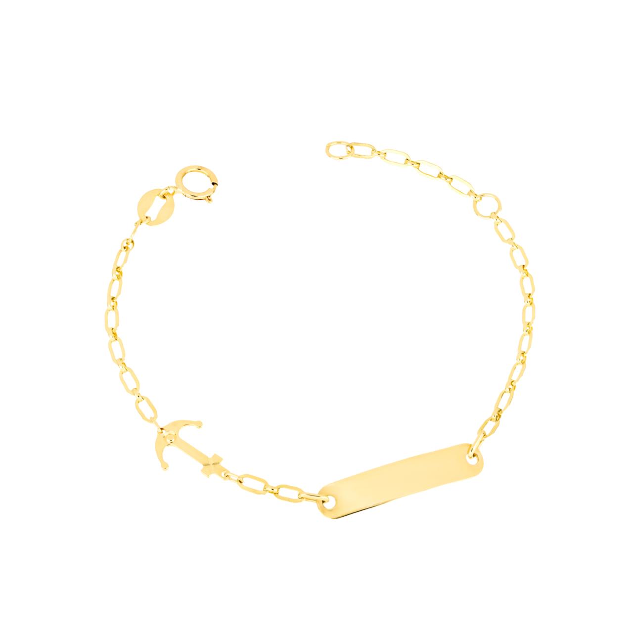 Bracciale Bimbo in Oro Ancora e Targhetta