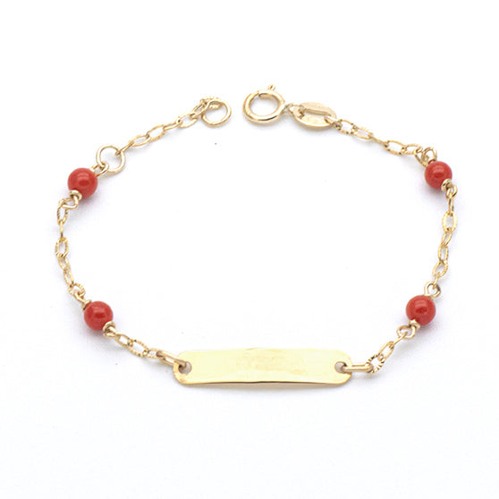 Bracciale Bimbi in Oro Corallini e Targhetta 375 (9kt)