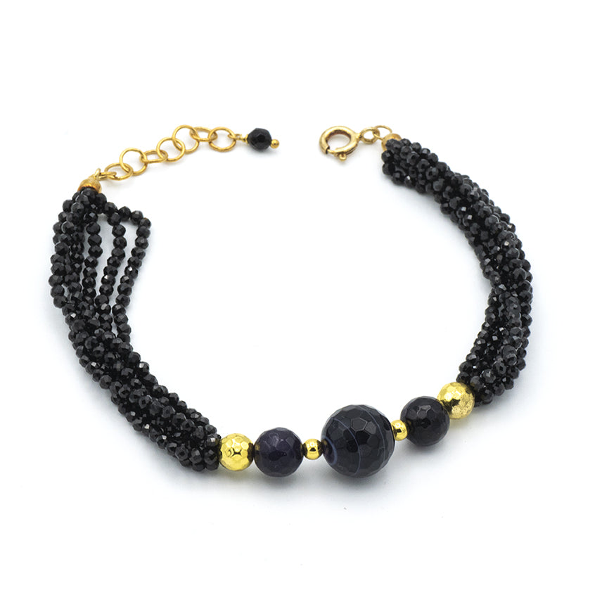 Bracciale Di Spinelli Neri E Agata Viola Striata