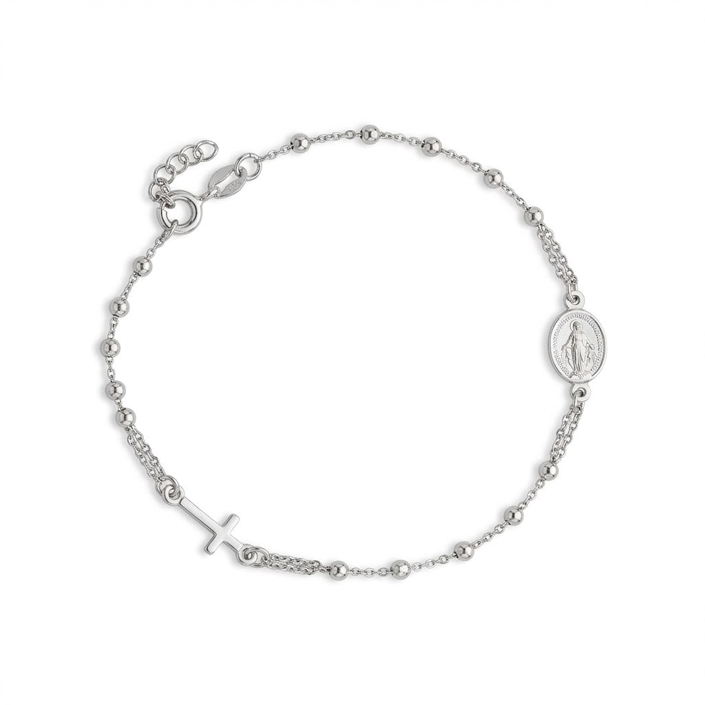 Bracciale Rosario in Argento 925 con Croce e Medaglia Miracolosa