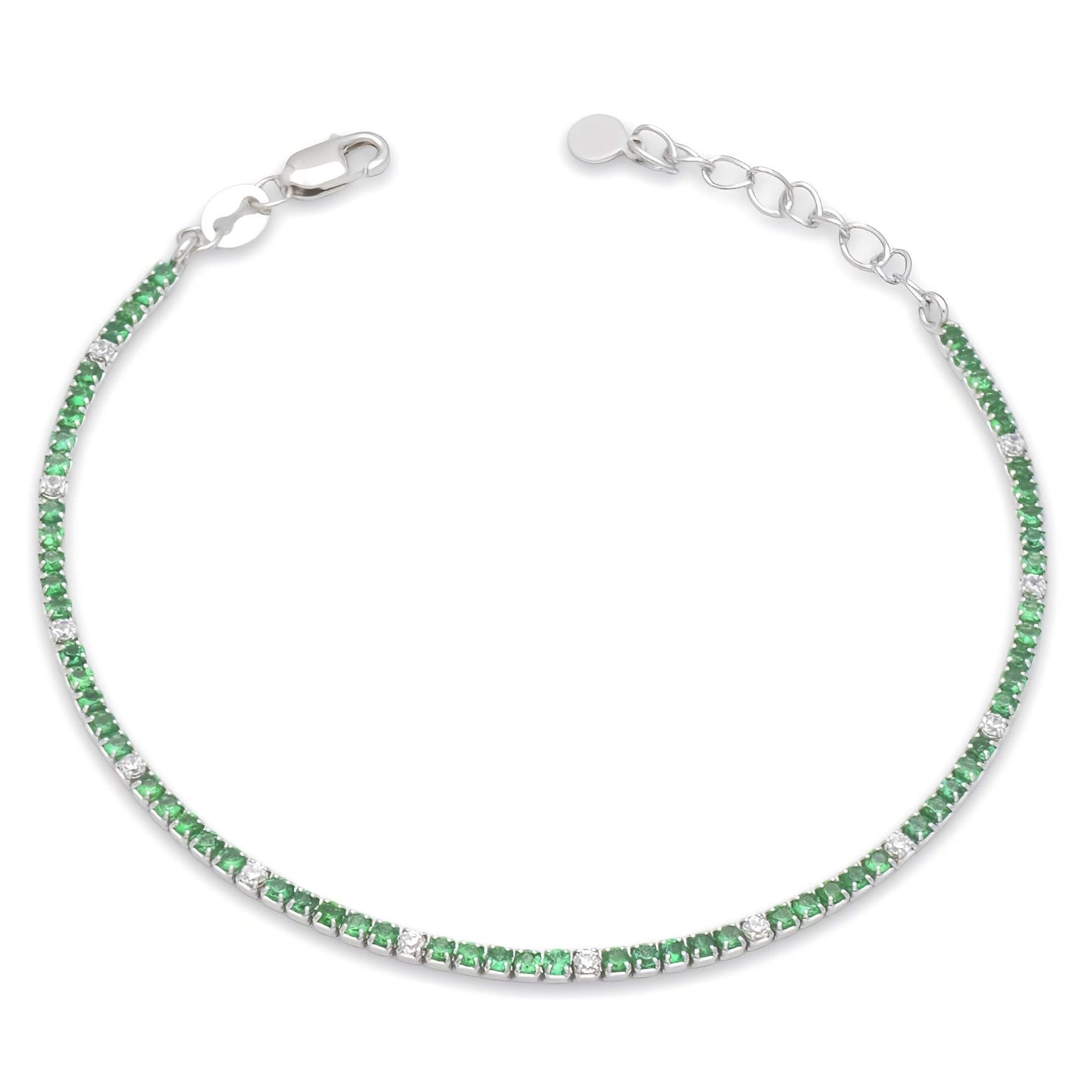 Bracciale Tennis in Argento Pietre Verdi Bianche