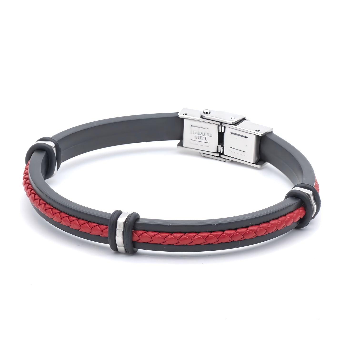Bracciale Uomo Caucciù e Pelle
