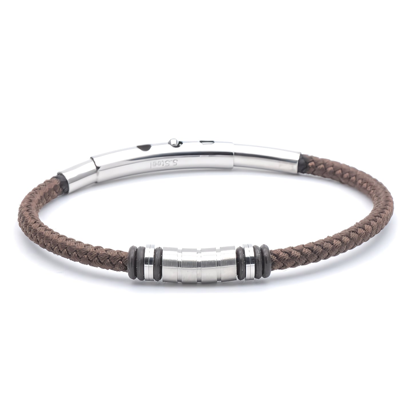 Bracciale Uomo Cordino Marrone e Acciaio