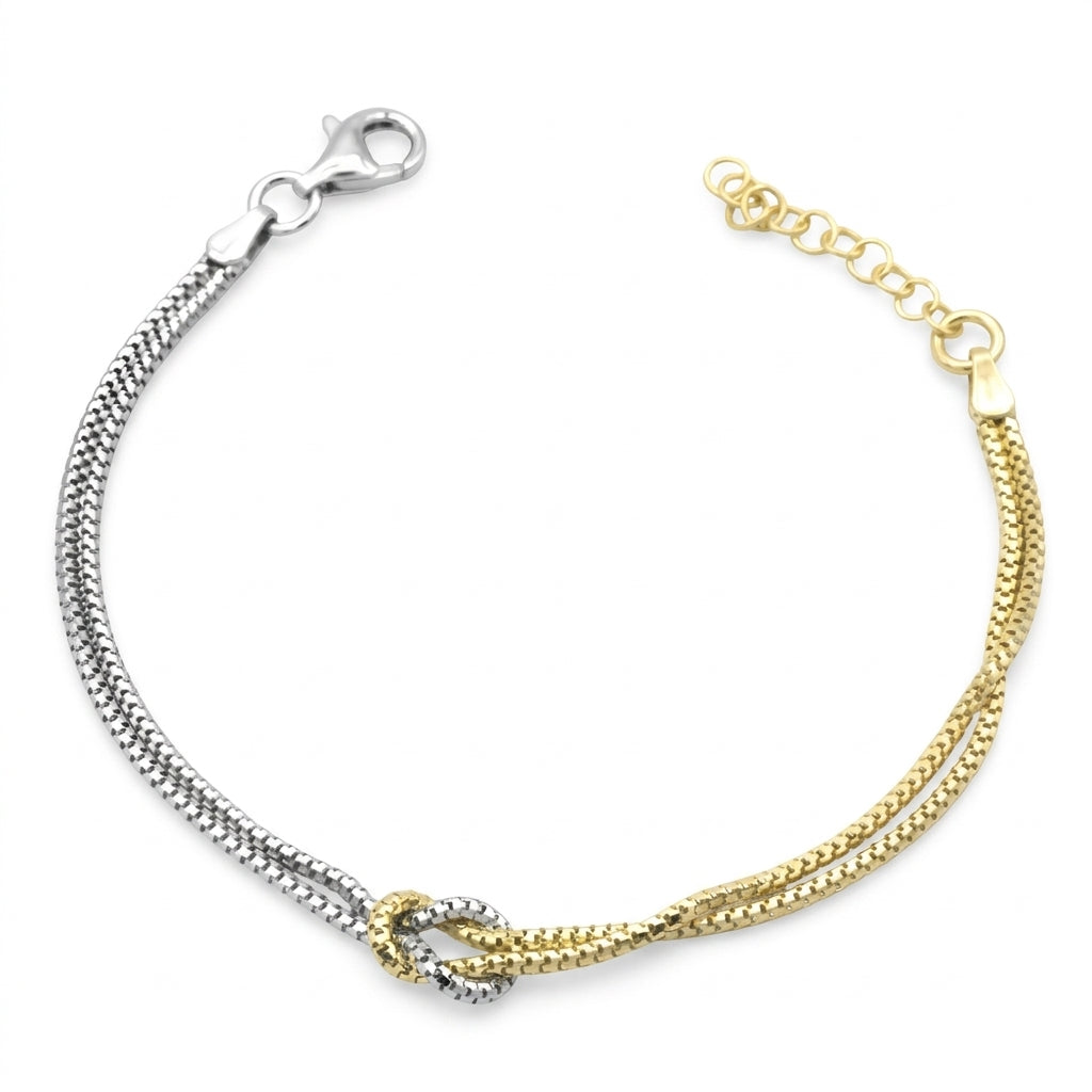 Bracciale Nodo in Argento 925 Bicolore con Maglia Veneziana Doppio Filo