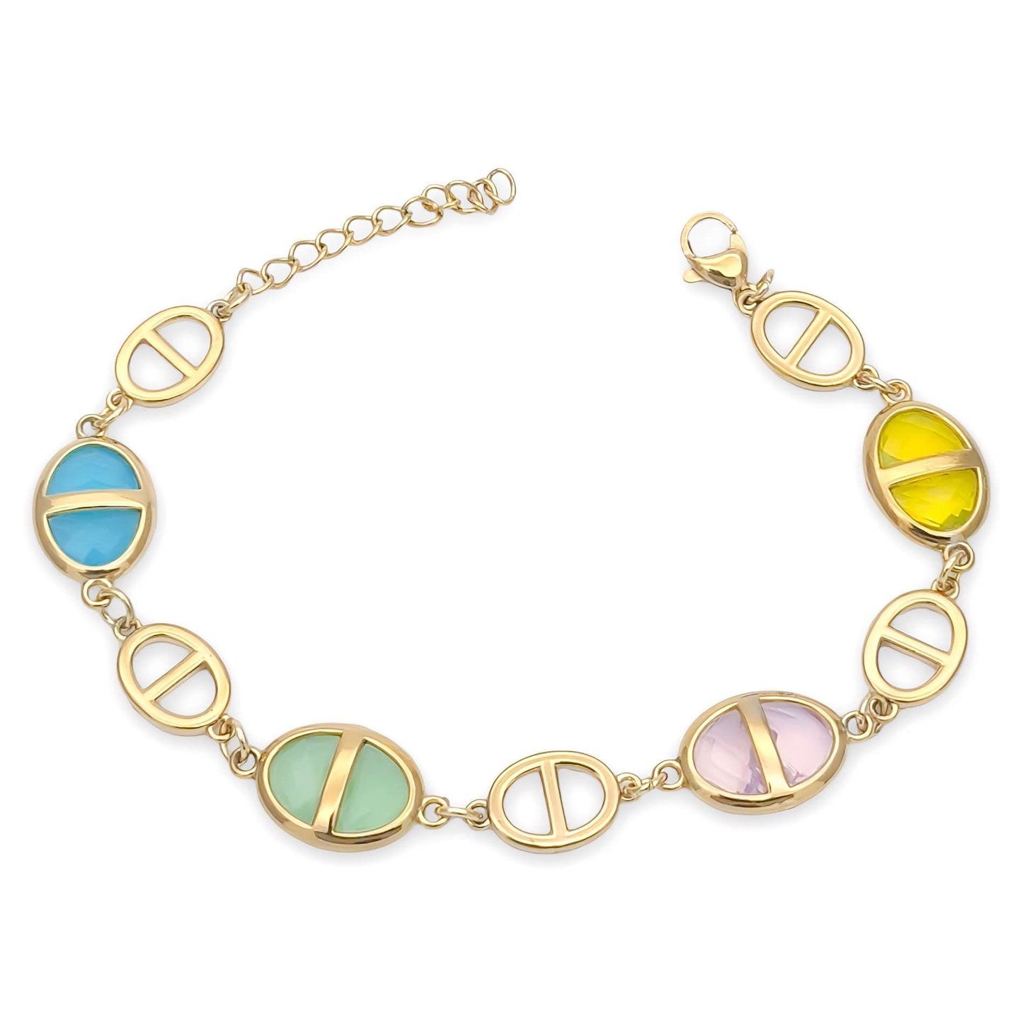 Bracciale Traversino Dorato e Cristalli Multicolor