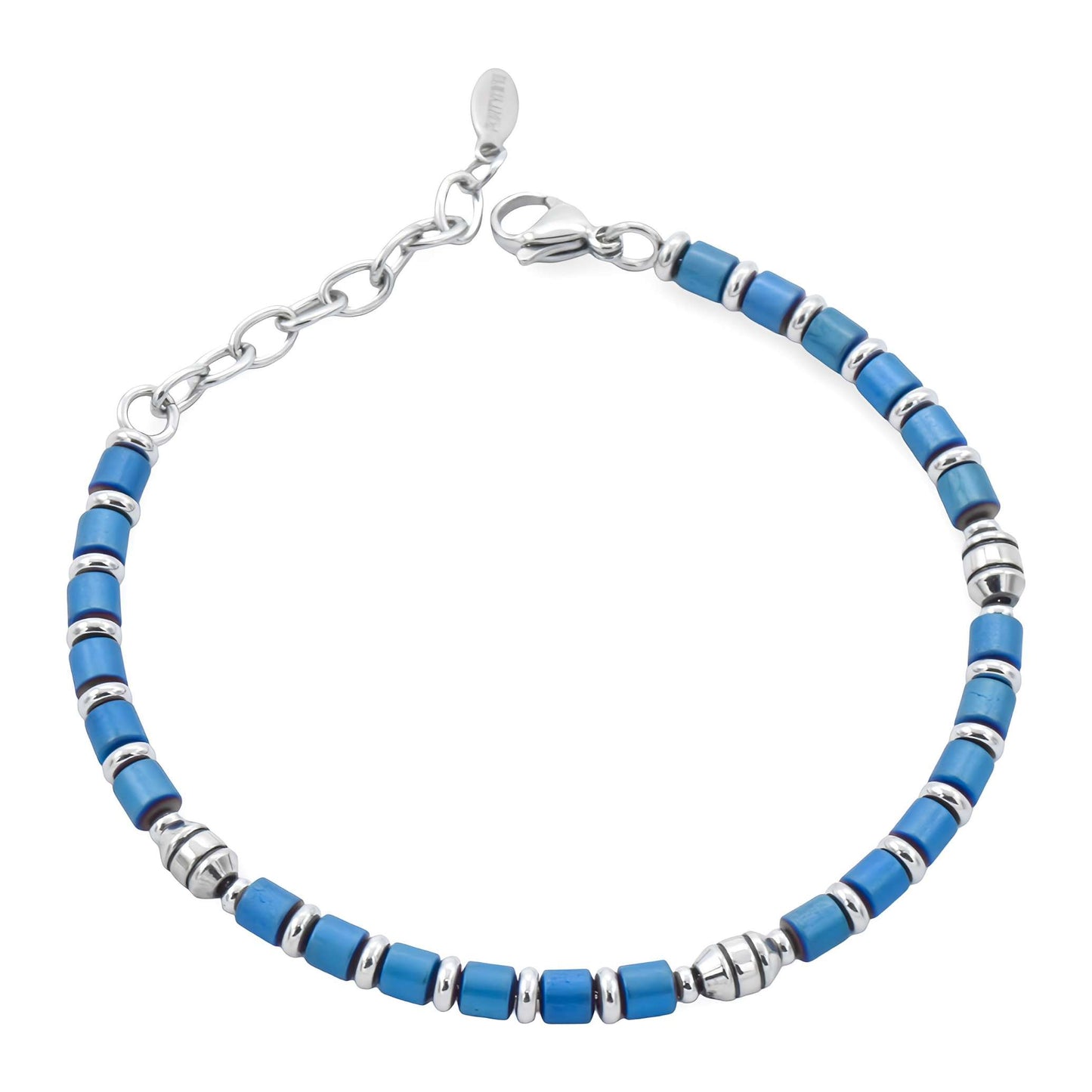 Bracciale Uomo Acciaio e Ematite Blu