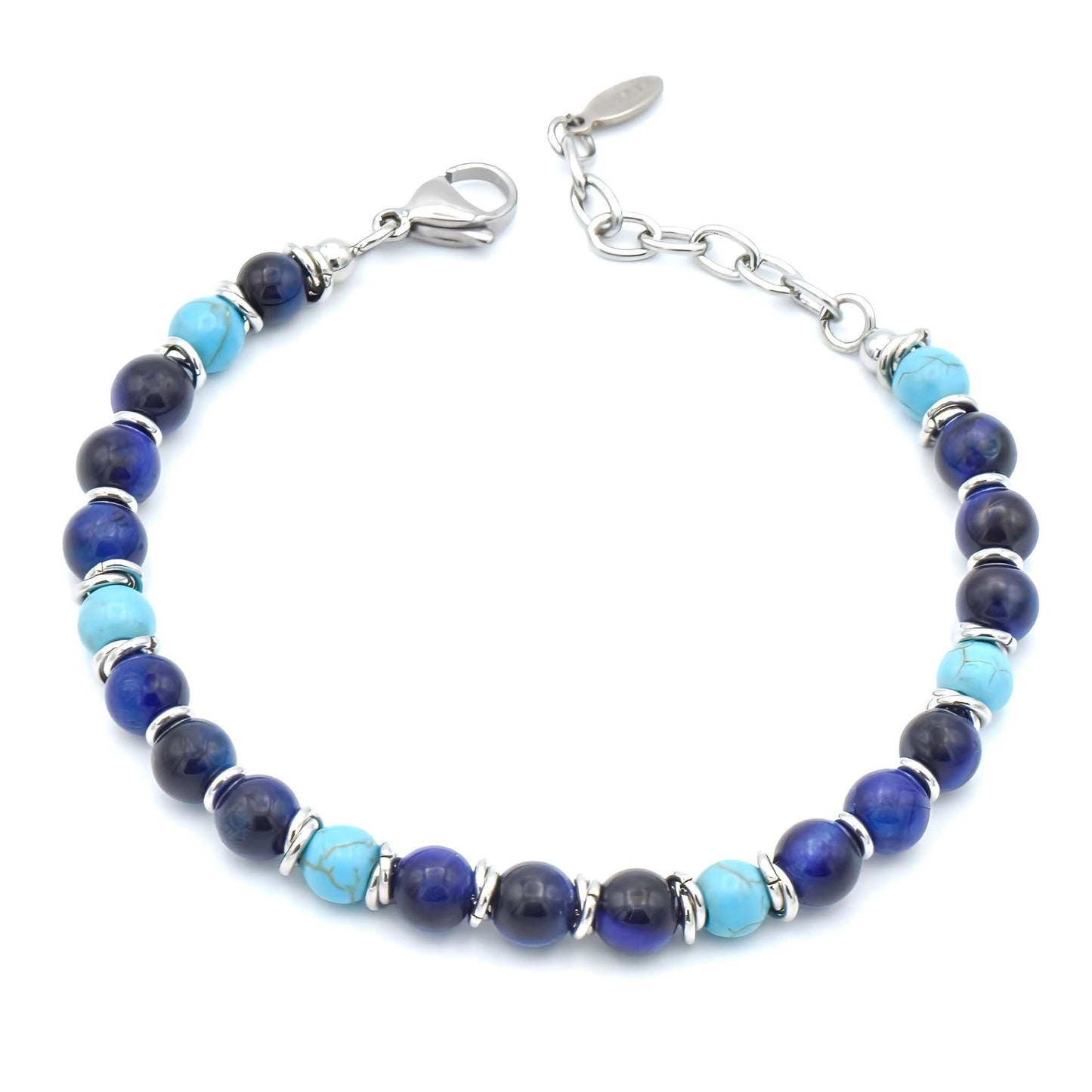 Bracciale Uomo Acciaio e Pietre Blu e Turchesi