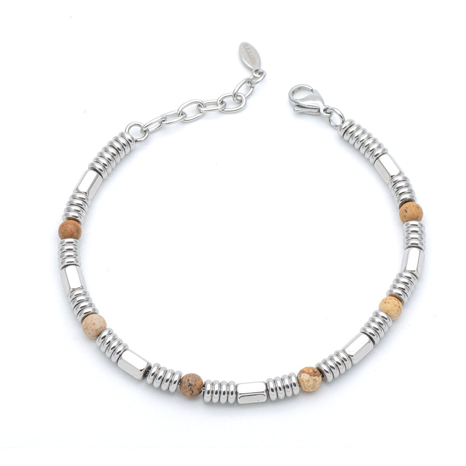 Bracciale Uomo Acciaio e Pietre Marrone/Beige