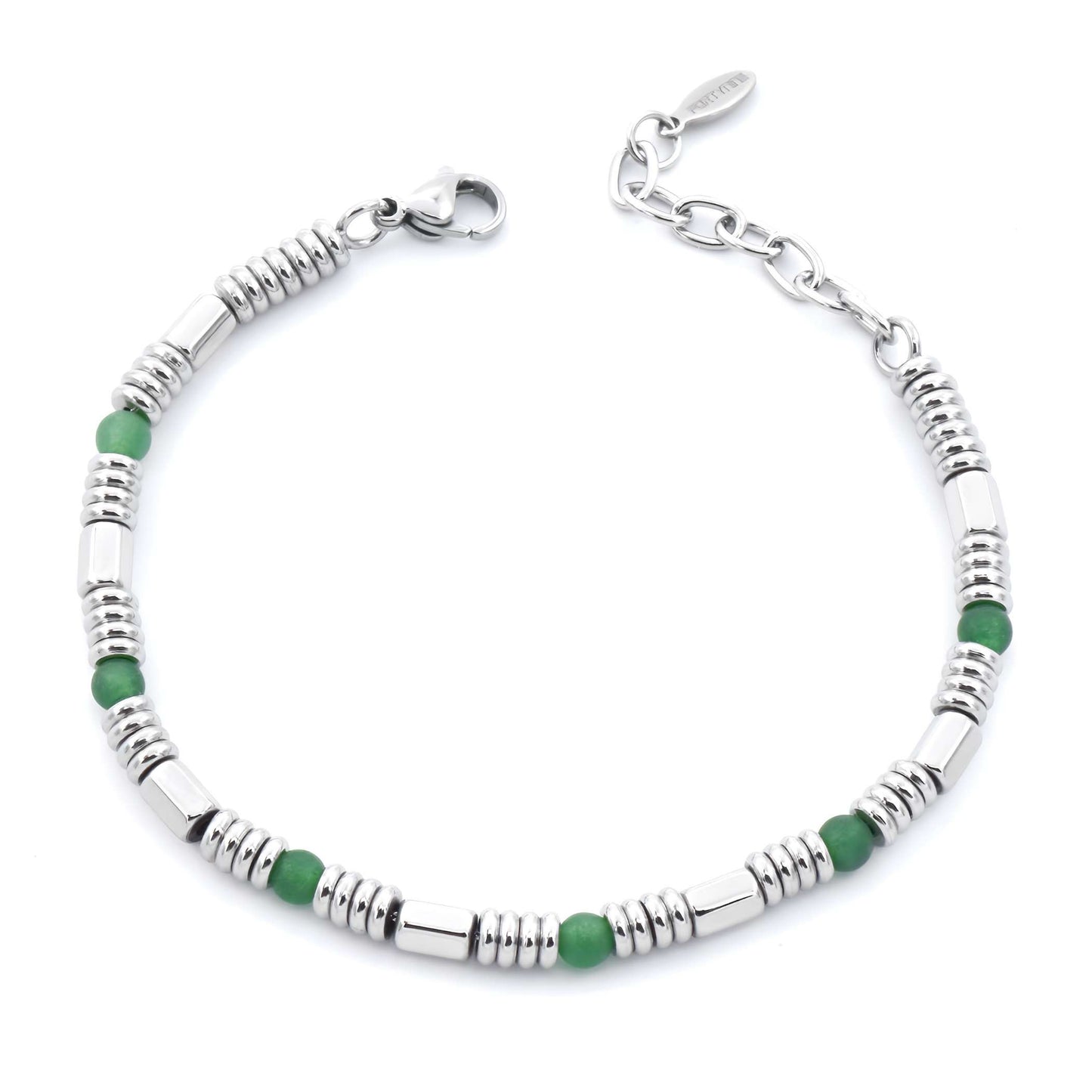 Bracciale Uomo Acciaio e Pietre Verdi