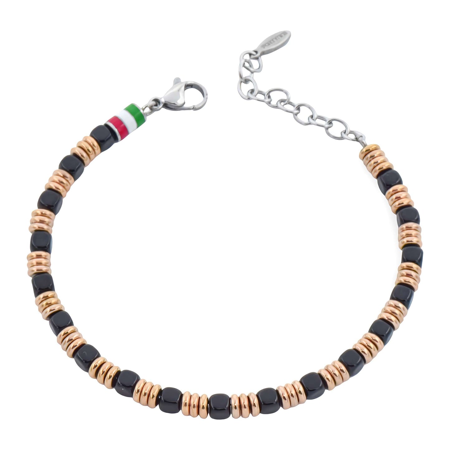 Bracciale Uomo Italia in Acciaio Rame e Pietre Nere