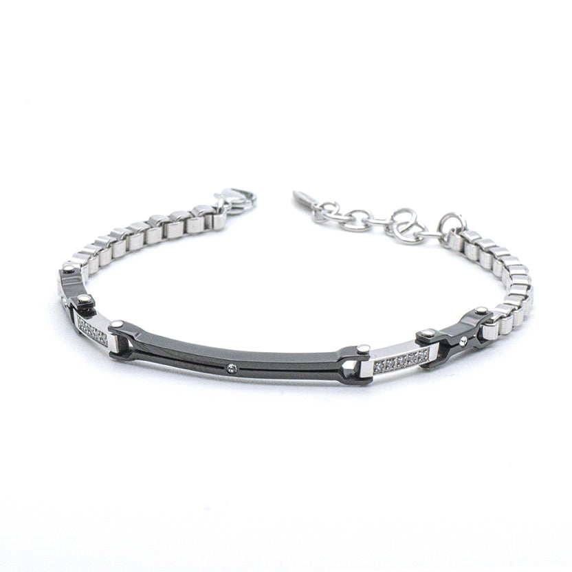 Bracciale Uomo Piastre e Catena con Zirconi