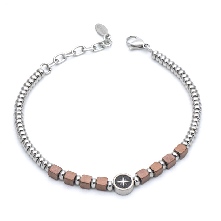 Bracciale Uomo Rosa dei Venti e Ematite Marrone