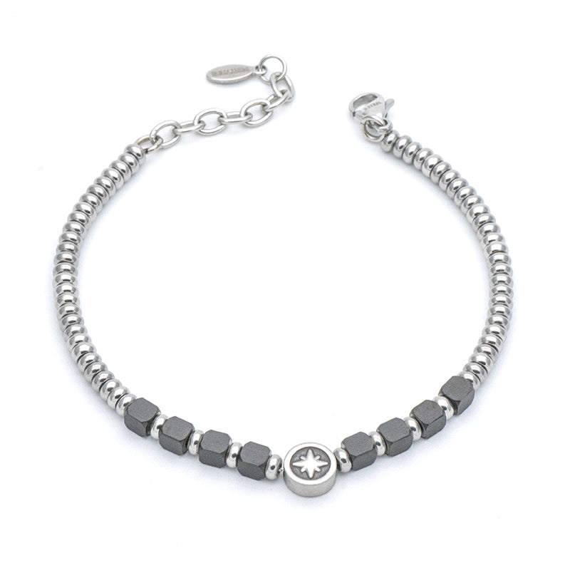 Bracciale Uomo Rosa dei Venti e Ematite Nera