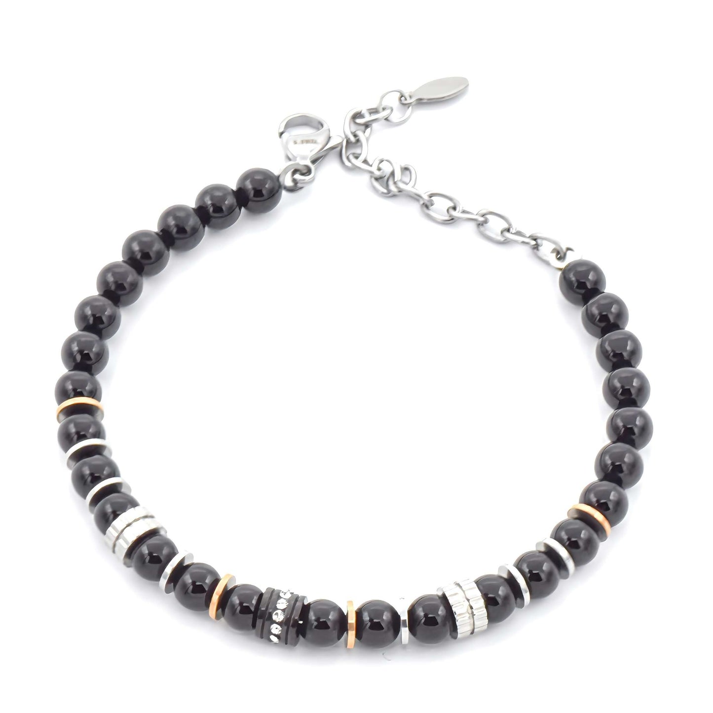 Bracciale Uomo in Acciaio e Pietre Nere