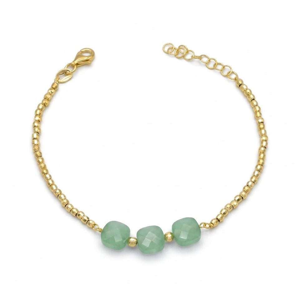 Bracciale a Sfere in Argento 925 Placcato Oro con Pietre Idrotermali Verdi