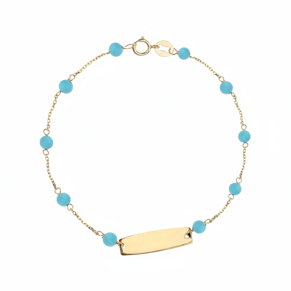 Braccialetto Bimbi Targhetta e Turchese in Oro Giallo Gioielli in Oro