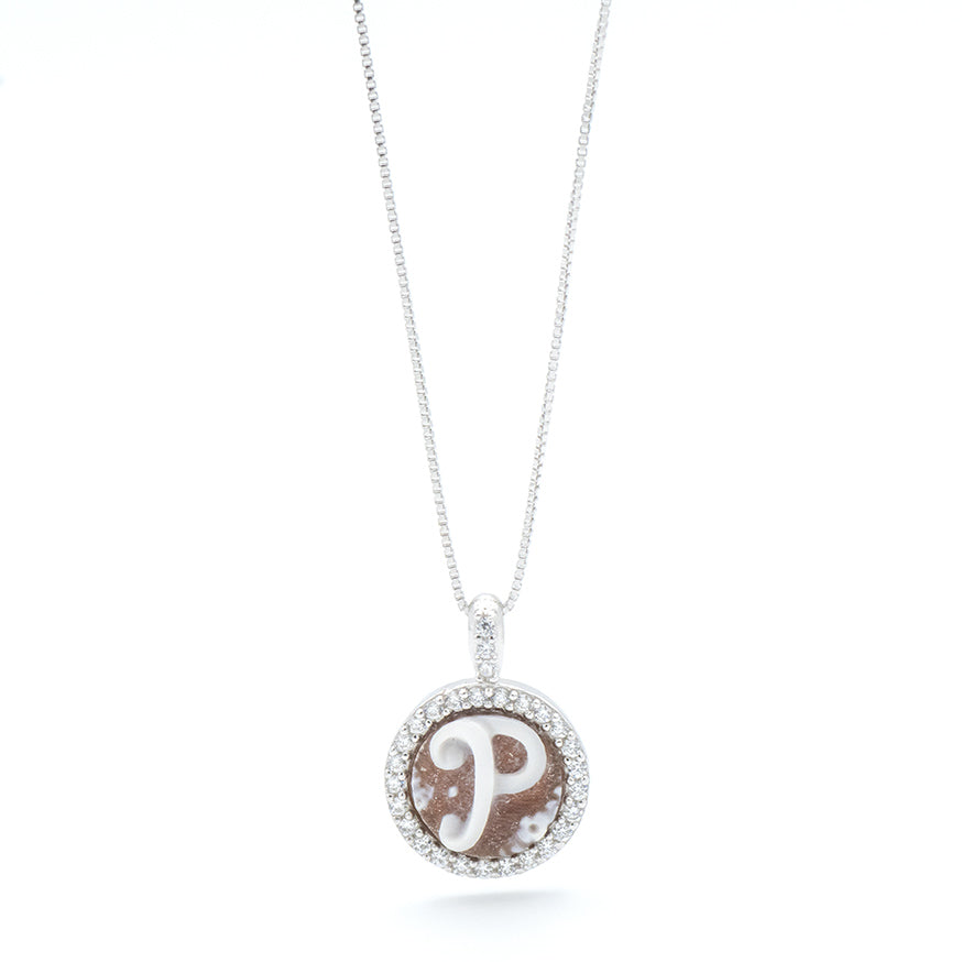 Collana In Argento Con Lettera P In Cammeo