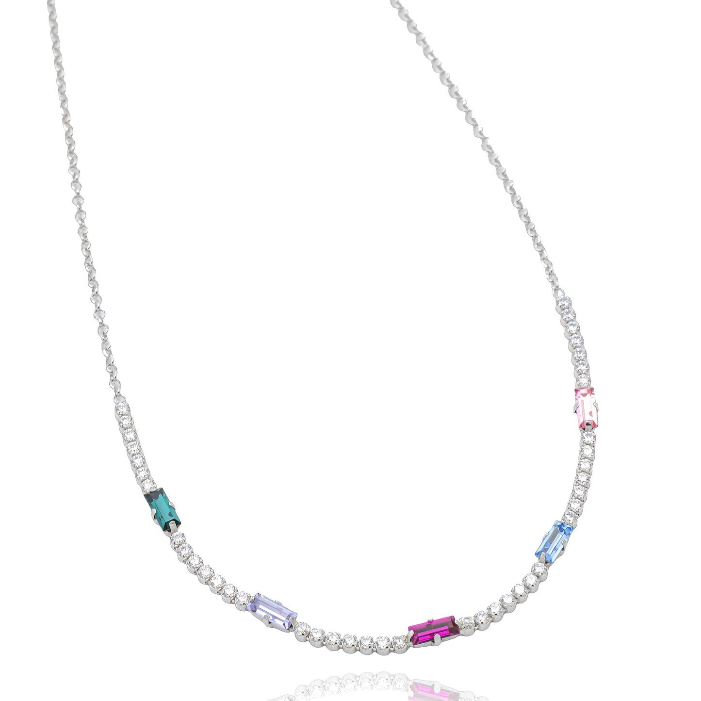 Collana Tennis e Cristalli Colorati in Argento