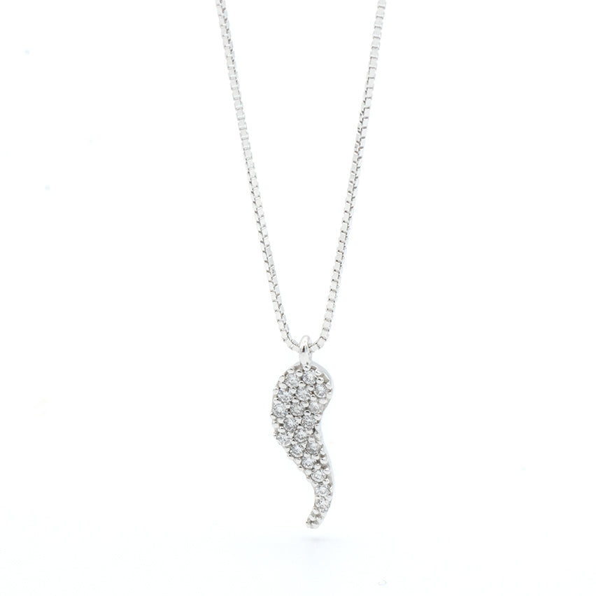 Collana in Oro Bianco con Corno Portafortuna