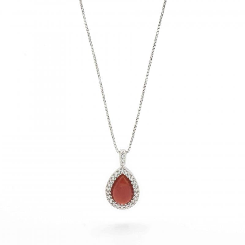 Collana in Argento Goccia di Corallo E Zirconi