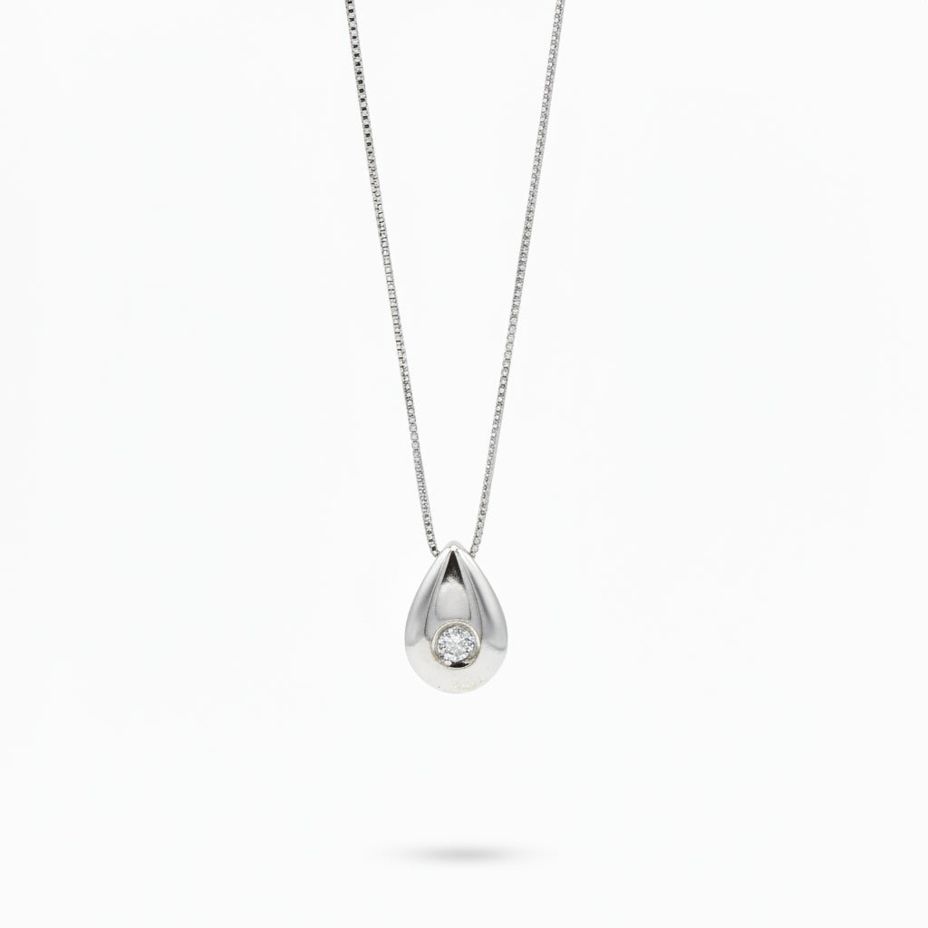 Collana Goccia con Punto Luce in Oro Bianco 18 Carati
