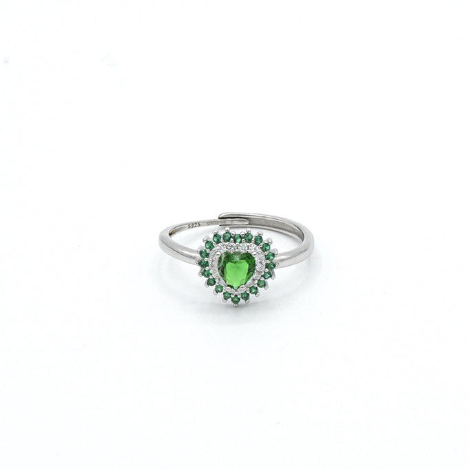 Anello Cuore Verde in Argento