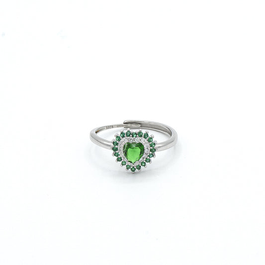 Anello Cuore Verde in Argento