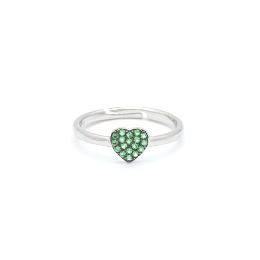 Anello Cuore Verde a Pavè in Argento