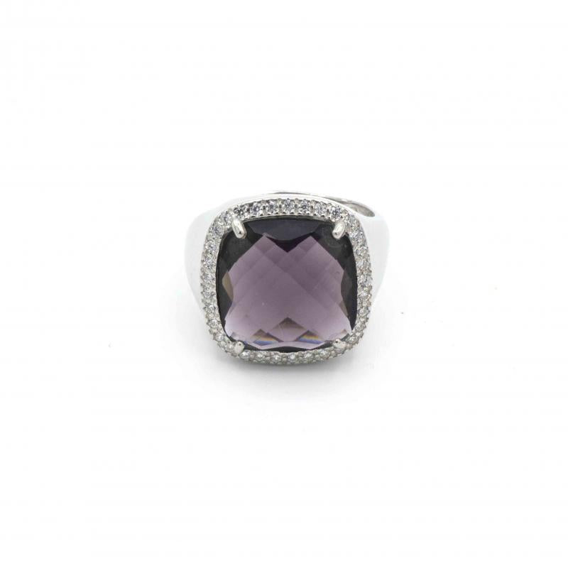 Anello chevalier in argento con pietra ametista e zirconi Gioielli in Argento