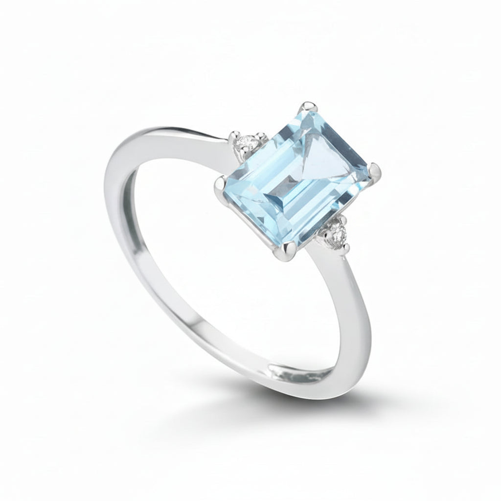 Kioto Anello in Oro bianco Diamanti e Topazio Rettangolare