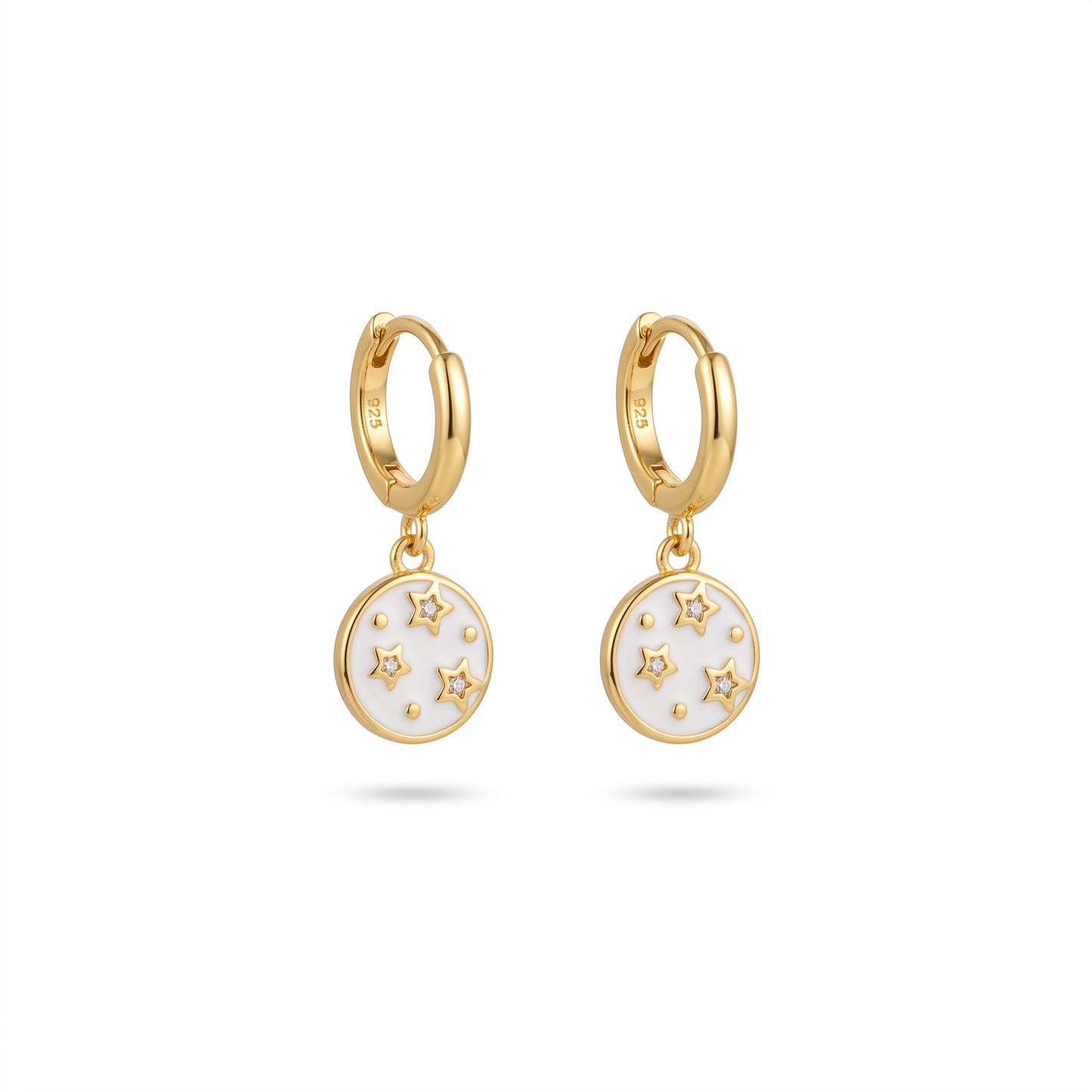 Orecchini Bimba a Cerchio in Argento 925 Dorato con Stelle e Smalto Bianco