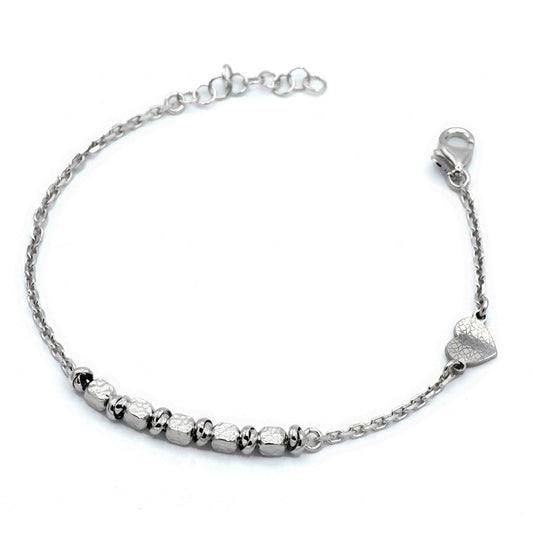 Bracciale in Argento 925 Rodiato con Pepite e Ciondolo a Cuore Gioielli in Argento