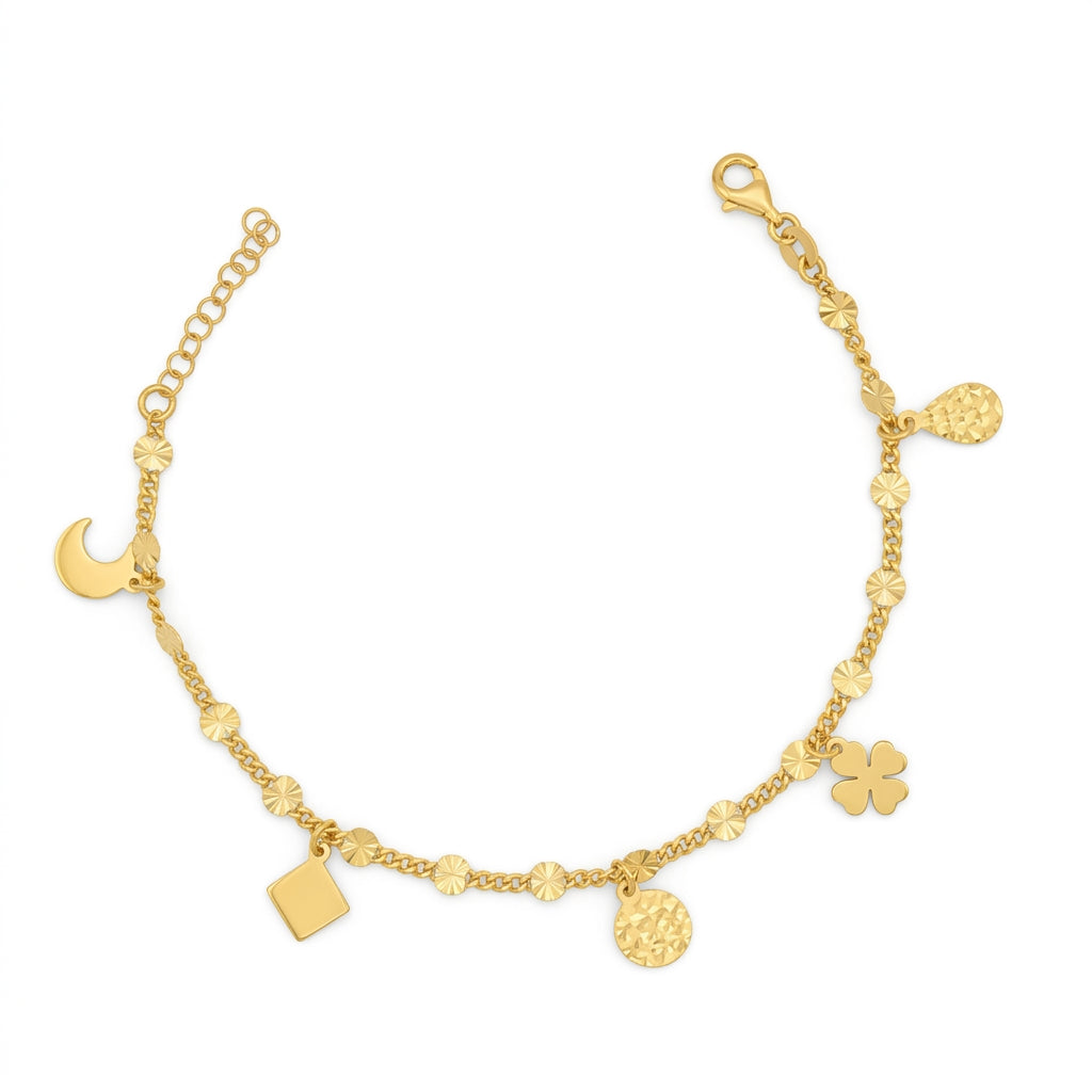 Bracciale in Argento 925 Placcato Oro con Charms Pendenti Multiforma
