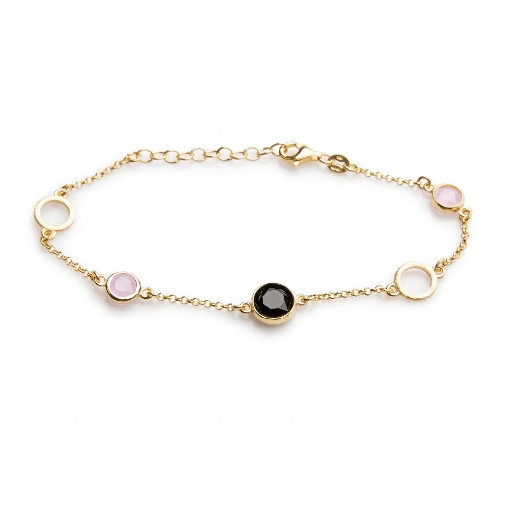 Bracciale Armonia di Onice in Argento 925 Placcato Oro Giallo con Pietre Glicine e Castoni Geometrici Gioielli in Argento