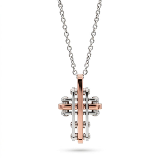 Collana Uomo Fortynine in Acciaio Bicolore con Croce Stile Industrial