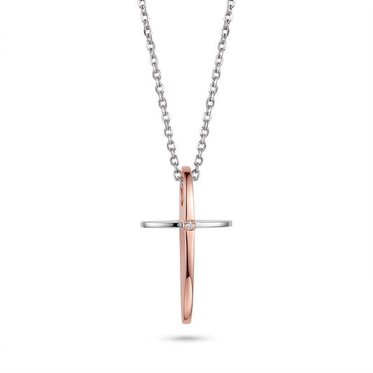 Collana Uomo Fortynine in Acciaio Bicolore con Croce e Zircone