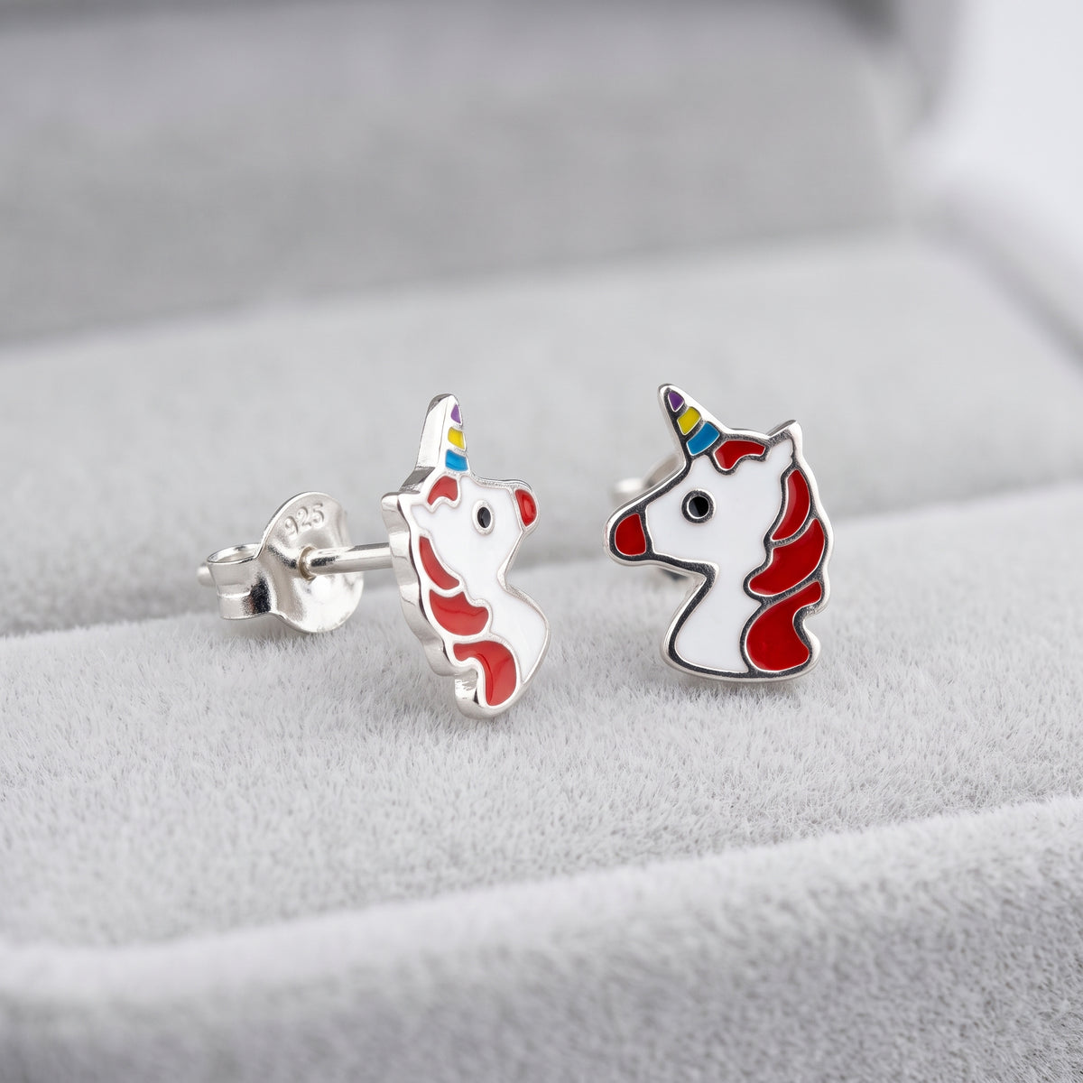 Orecchini a Lobo per Bambina in Argento 925 con Unicorno Smaltato