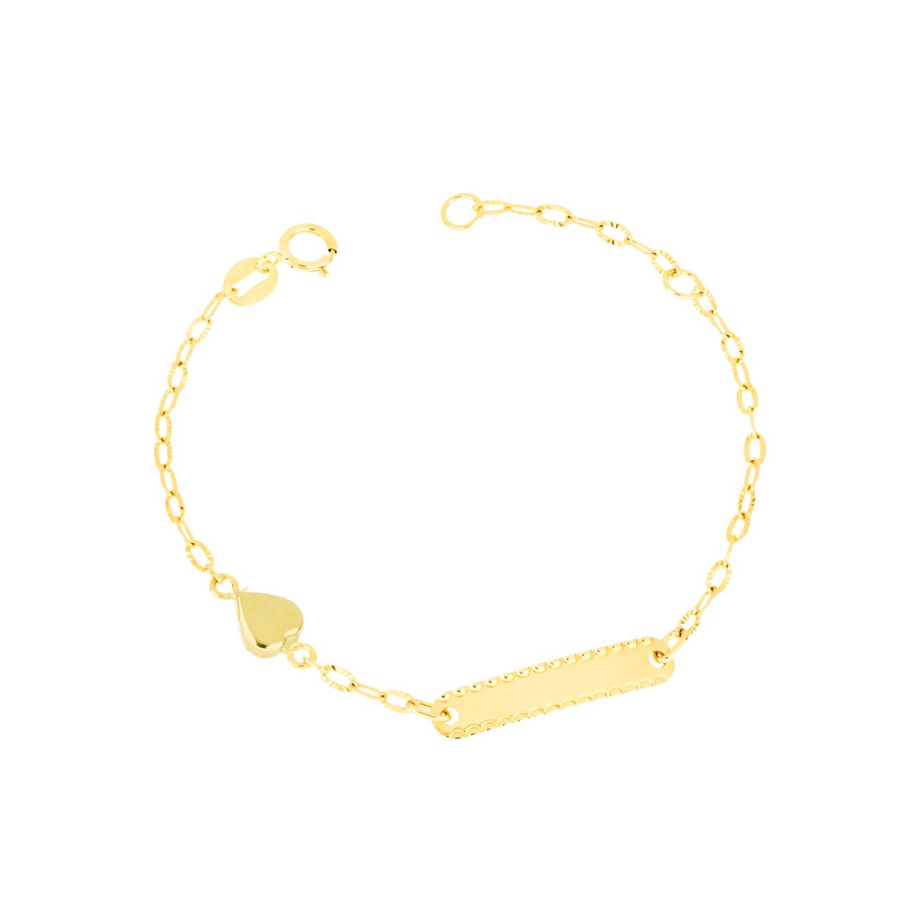 Bracciale Bimba in Oro Cuore e Targhetta
