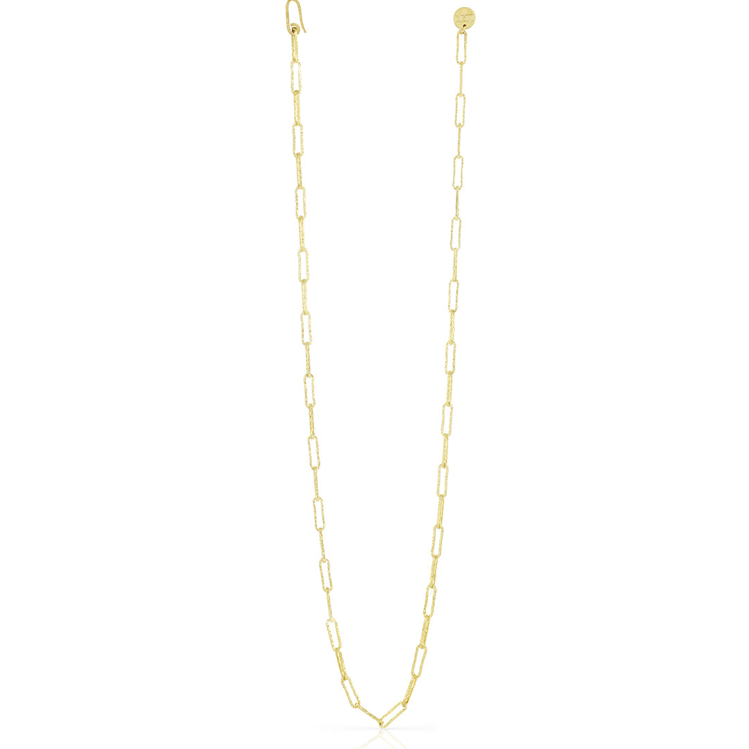 Collana lunga in bronzo dorato con catena paper clip