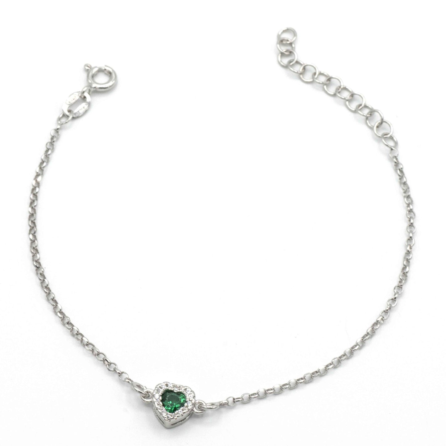 Bracciale in argento cuore in pietra verde