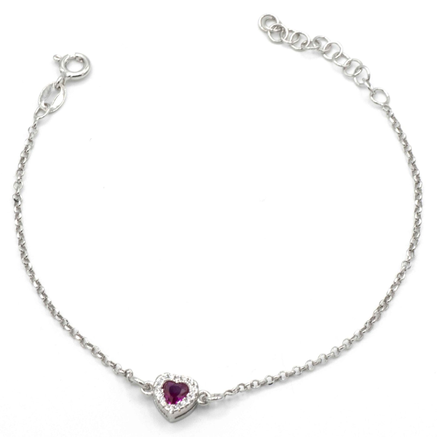 Bracciale in argento cuore in pietra rossa