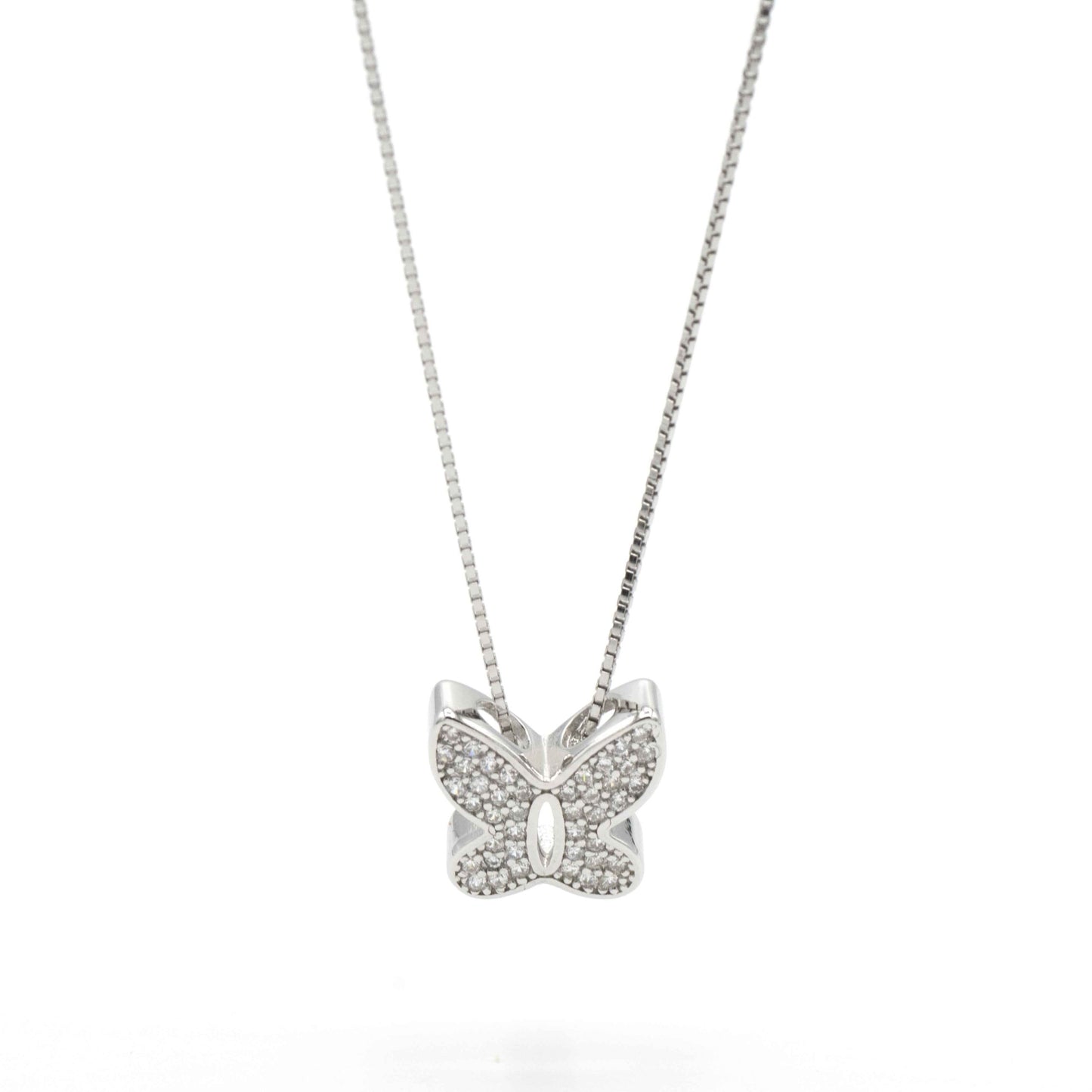 Collana farfalla in argento con zirconi