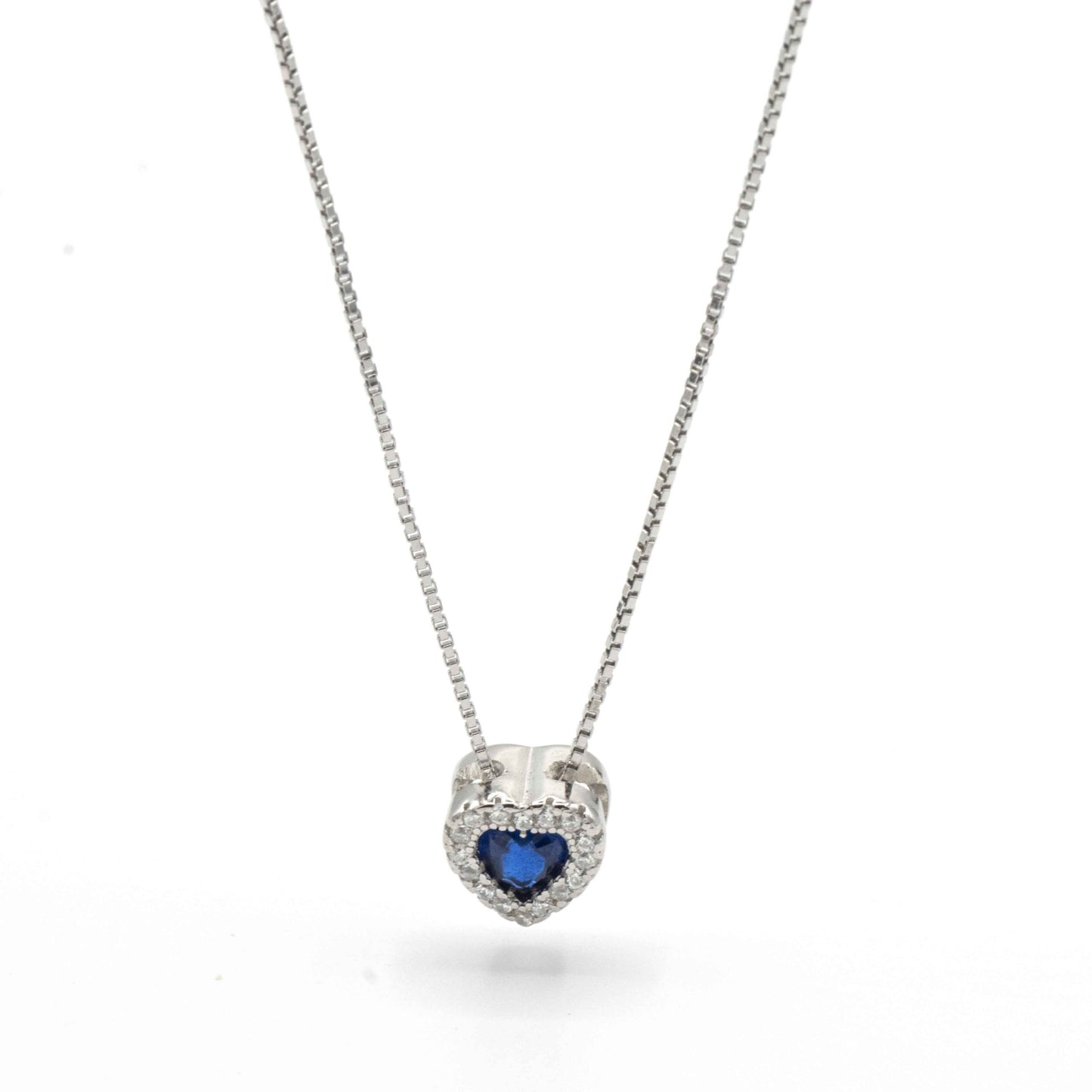 Collana in argento cuore blu con zirconi